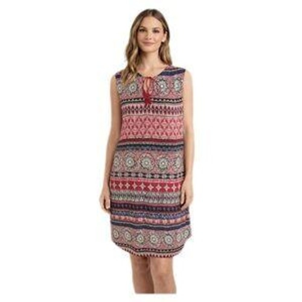 Beachlunchlounge Womens Ruby Summer Geometric Print Tassel Shift Dress Large